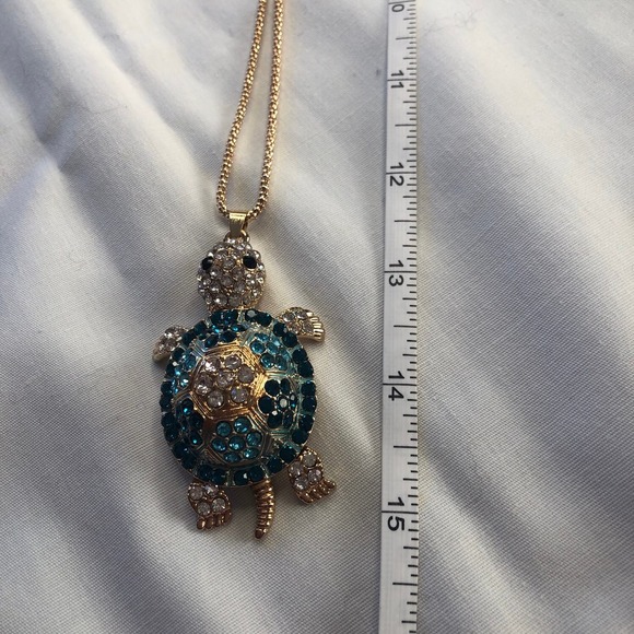 Betsey Johnson Teal Blue Turtle Pendant Necklace Moving Parts Animal Lover - Picture 5 of 7
